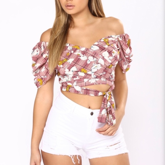 Floral waist tie crop top - Picture 1 of 5